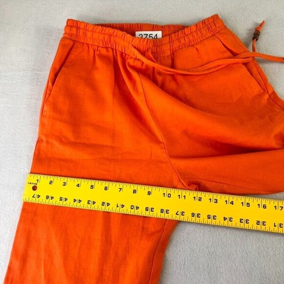 LOVE TREE Pant Women Small Orange Linen Blend Pull On Straight Leg Drawstring - Picture 15 of 15